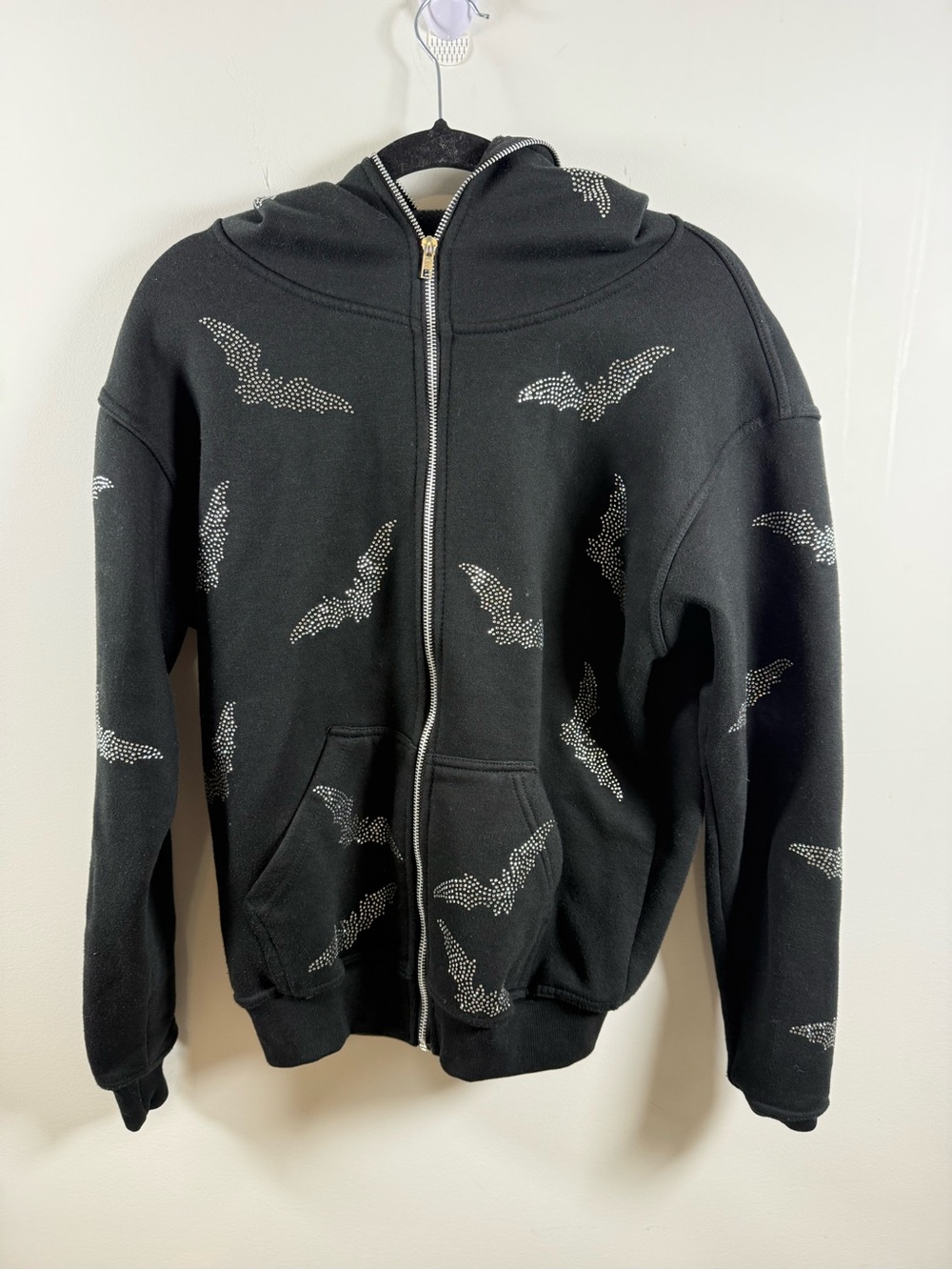 Halloween Rhinestone Oversized Bat Hoodie As Is Size S